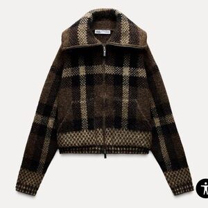 NWT Zara Checkered Knit Sweater Jacket